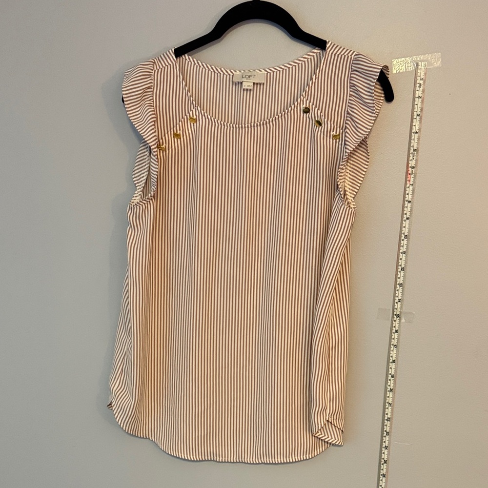 LOFT Navy and White Striped Blouse